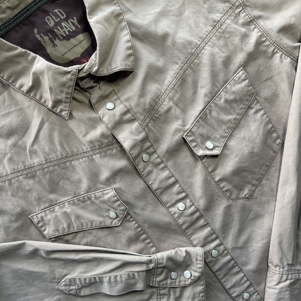 Old Navy Shirt Mens XXL Brown Khaki Western Pearl Snap Long Sleeve Casual 2XL
